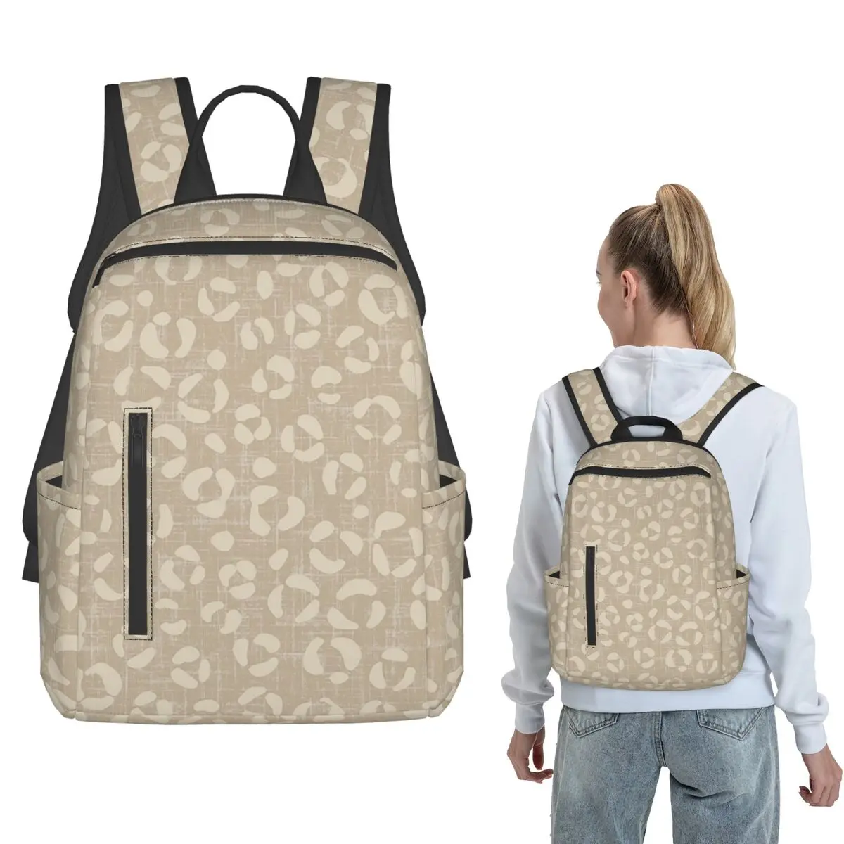 

Light Brown Leopard Pattern Backpack Large Capacity Boys Girls BookBag School Bag Shoulder Bags for Men Women