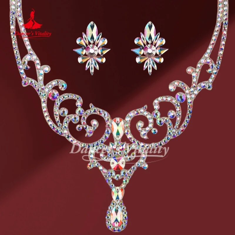

BellyDance Competition Accessories Senior AB Stones Necklace+Earrings 2pcs Performance Ornament Dance Jewelry Dancer's Vitality