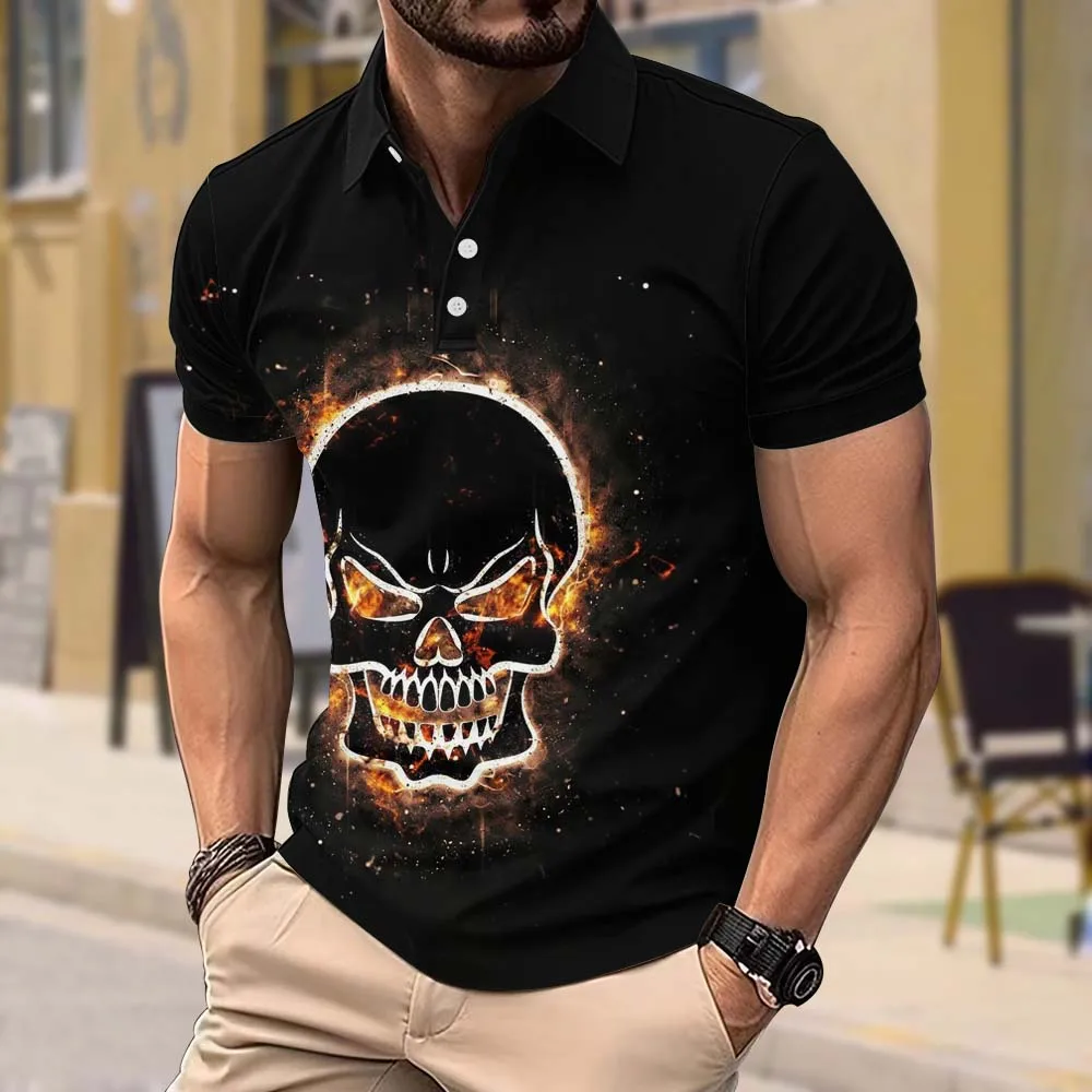 Harajuku Street Men's Polo Shirts Luxury Designer Skull Print Short-sleeved T-shirts New Summer Loose Breathable Men's Clothing