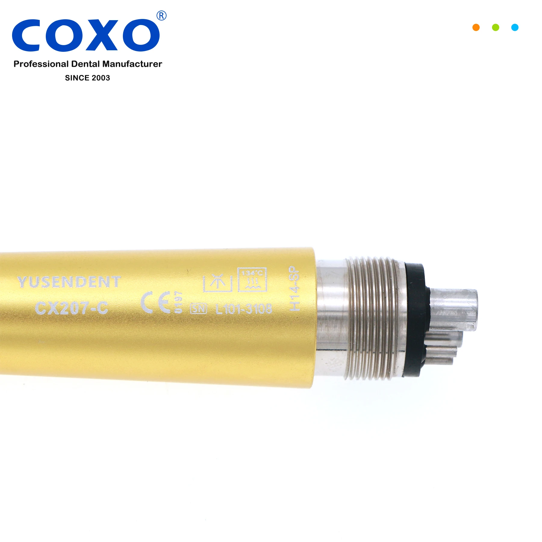 CX207-C COXO Dental High Speed Air Turbine Handpiece Push Button M4 4 Holes Yellow