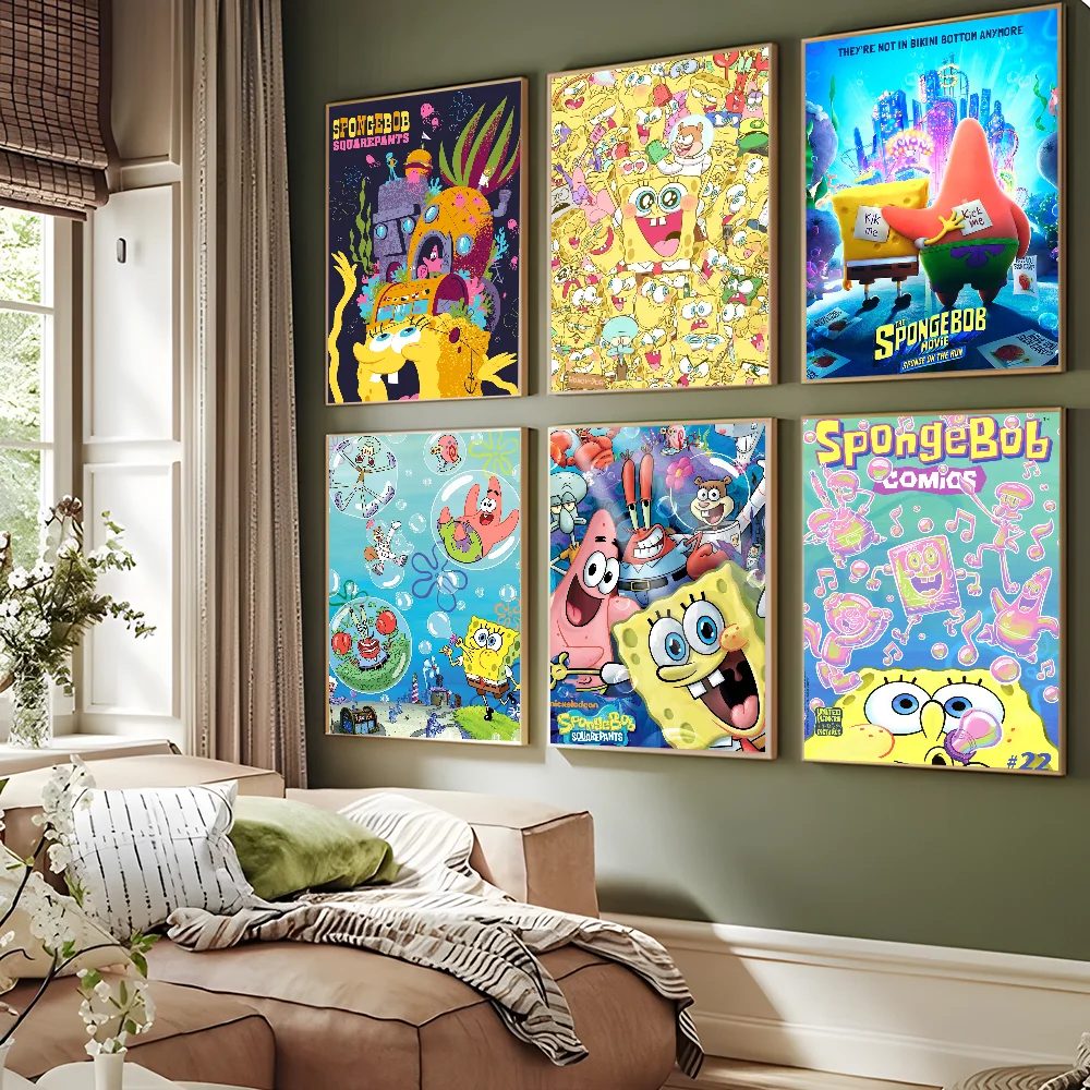 Cartoon S-Spongebob DIY Sticky Poster Fancy Wall Sticker For Living Room Bar Decoration Wall Decor