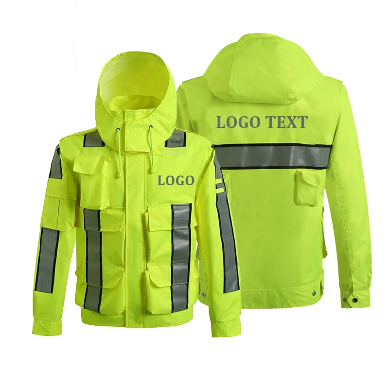 

Safety Reflective Raincoat Men Waterproof Motorcycle Security Rain Jacket Rain Coat Outdoor Sport Hi Vis Workwear Logo Printing