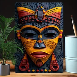 Vintage African Mask Aluminum Metal Sign, Perfect For Home, Office, Or Gym Decor, Funny Autumn & Winter Theme, Ideal Easter Gift