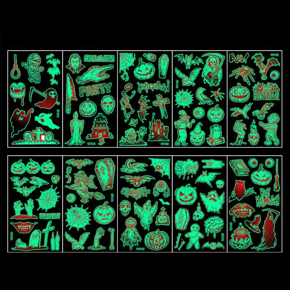 

10Pcs/Set Cartoon Luminous Night Tattoo Stickers Fake Tatoo Glow in The Dark Children Halloween Tattoo Decorations Body Art