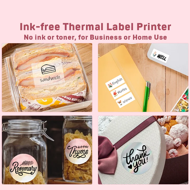 SINMARK Tragbarer Thermodrucker mit 3-Rollen-Etiketten, selbstklebender Etikettendrucker, Mini-Aufkleber, Marker, Taschen- und Taschenfotodrucker