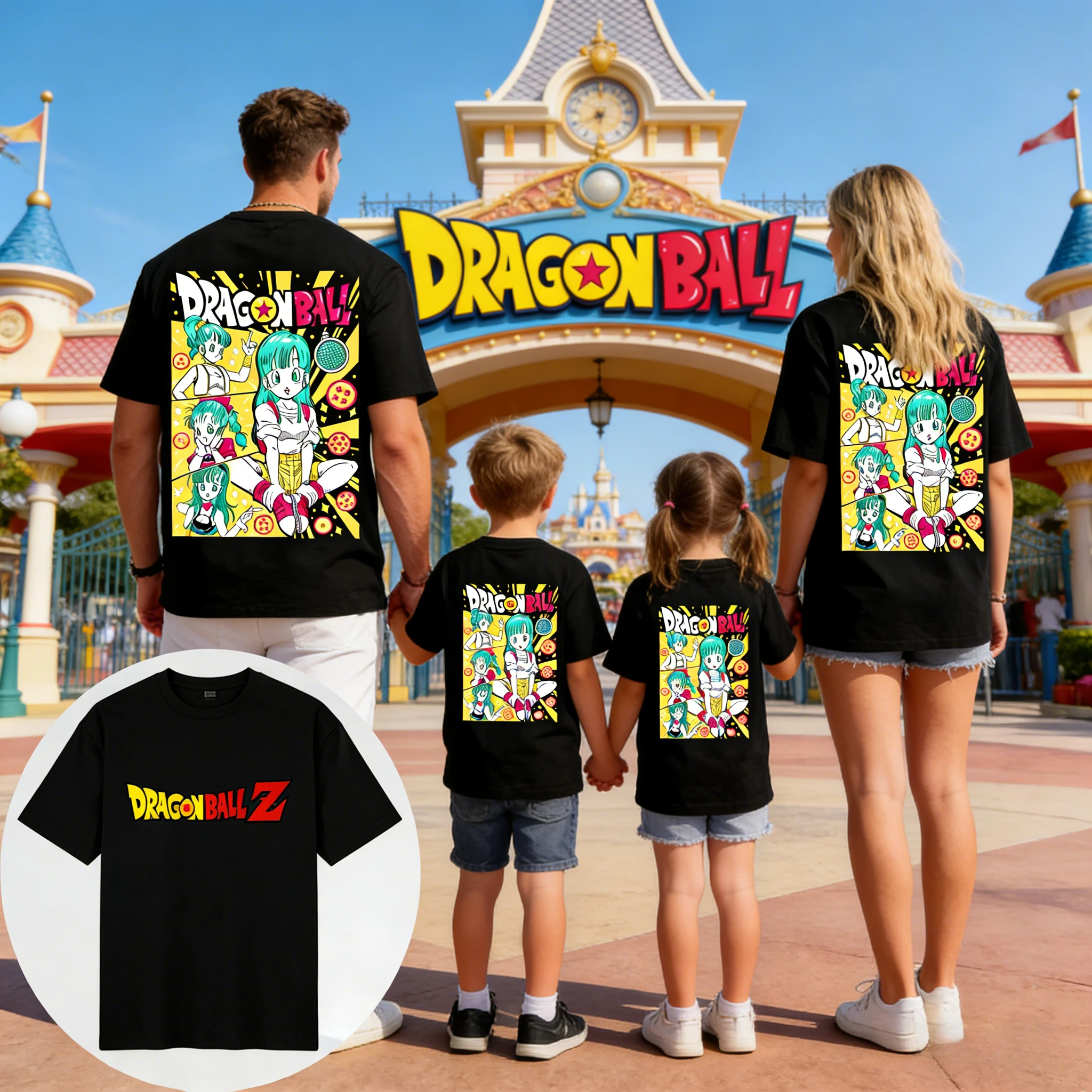 

Новая летняя хлопковая футболка Dragon Ball с принтом Бульмы, унисекс, в стиле Харадзюку, свободного кроя, повседневная, для всей семьи (родители и дети)