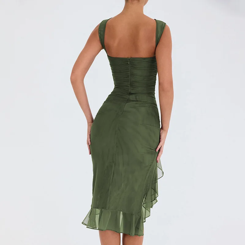 欧米風クロスボーダーレディースファッション　ピュアでセクシーなノースリーブ　ウエストシェイプ＆スリム　背中見せドレス