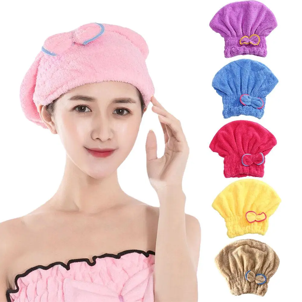 Women Hair Drying Hat Quick-dry Hair Towel Cap Hat Bath Hat Microfiber Solid Towel Cap Super Absorption Turban Hair Dry Cap