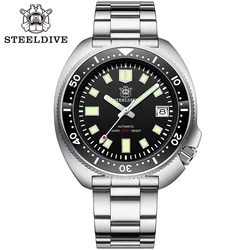 Steeldive-SD1970 Relógio de mergulho impermeável masculino com moldura cerâmica, NH35 200M, 44mm, marca