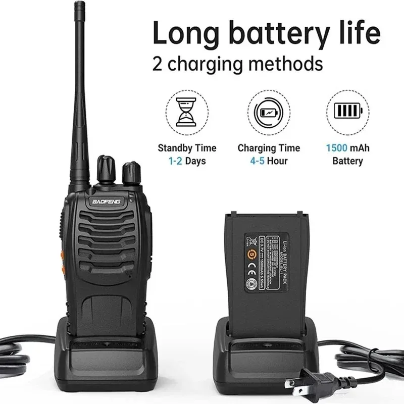 Baofeng-walkie-talkies de mano piezas, 2 BF-888S, recargable, 5W, UHF, 400-470MHz, 16 canales de comunicación, Radios bidireccionales