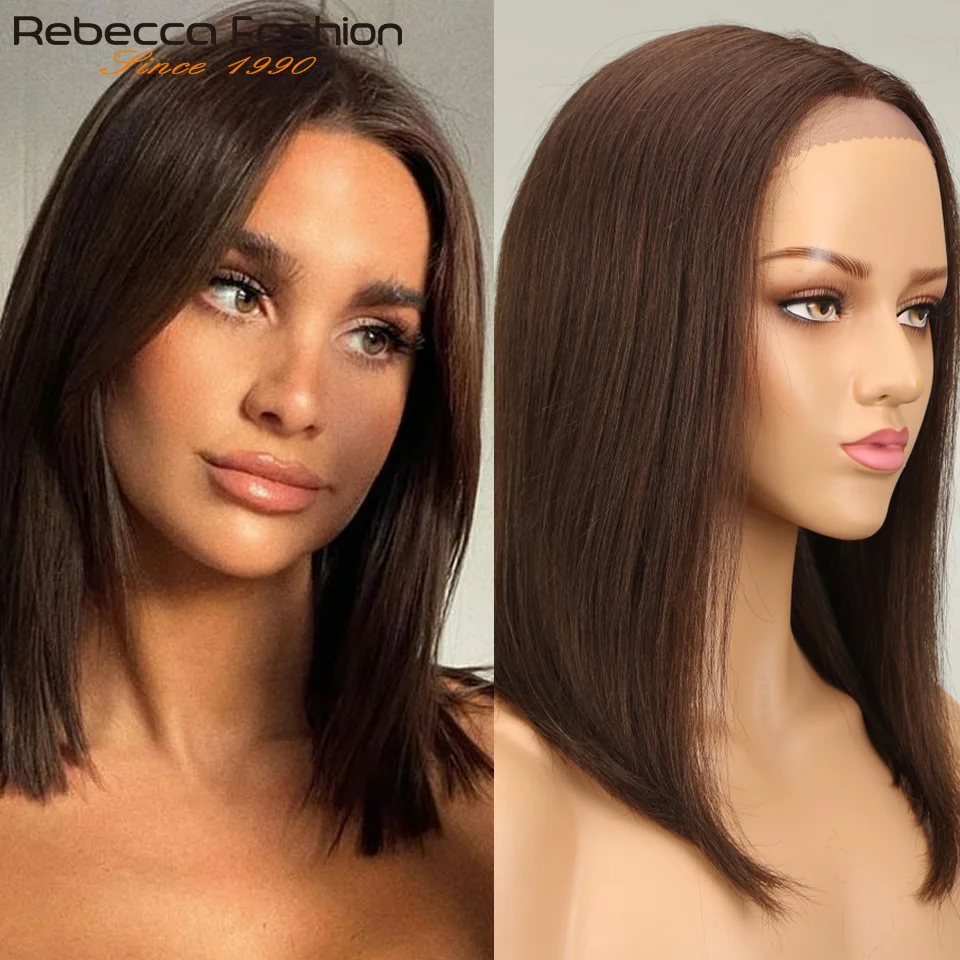 

Rebecca Human Hair Wigs For Women Straight Bob Peruvian Hair Wigs Omber Blonde Brown Colored T Part Lace Wigs Real Woman Wigs