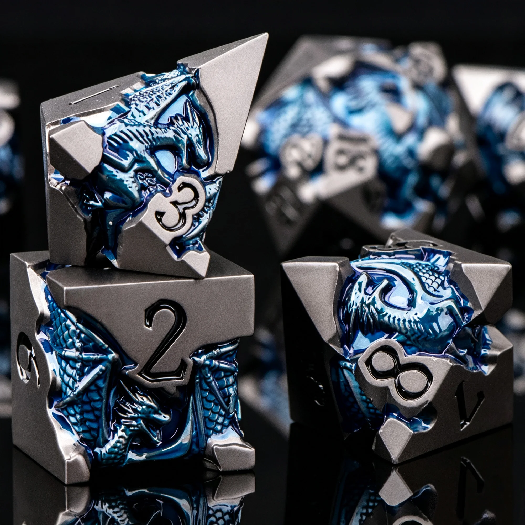 7-Piece Metal Polyhedral Dice Set, D4 D6 D8 D10 D12 D20 D% Metal Dice, Solid Metal DND Dice for Dungeons & Dragons