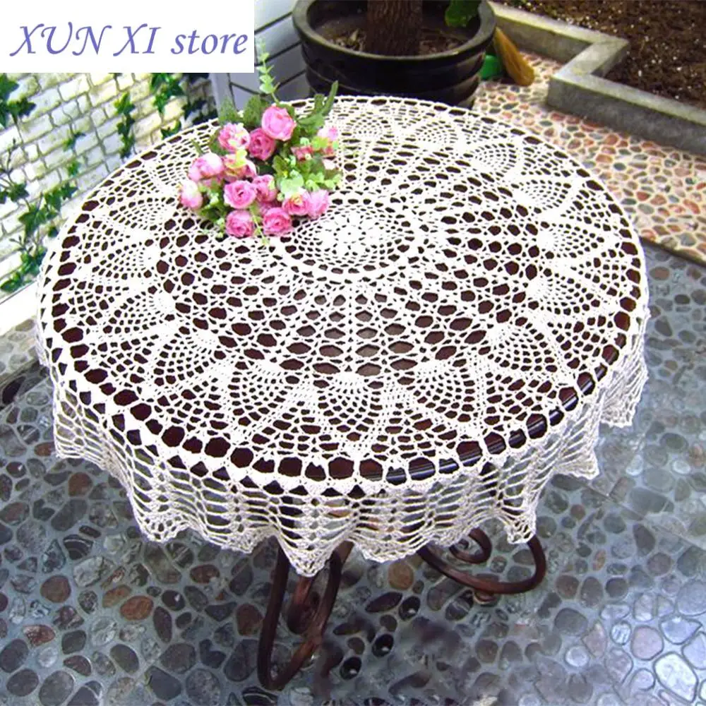 

New Handmade Crochet Round Tablecloth Lace Table Cover Cup Mat Placemat 70/80/90CM Shabby Vintage Crocheted Table Cloth Cotton