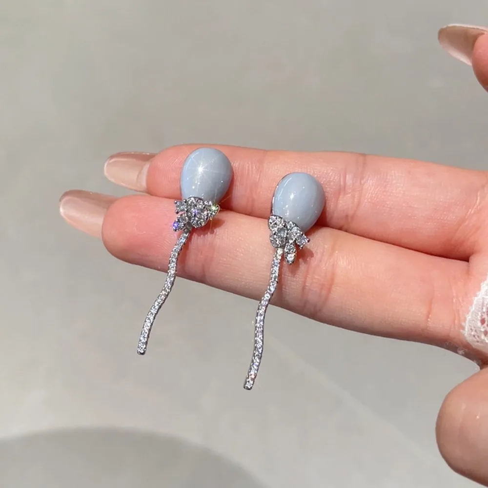 أقراط متدلية على الموضة الإبداعية عيار 925 من الفضة الإسترليني اللامعة مليئة بالون الزركون والضباب الأزرق للنساء مجوهرات كورية