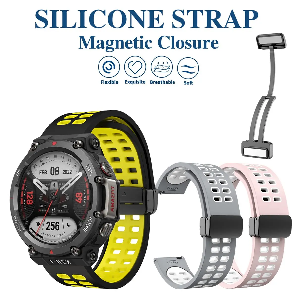 Магнитный ремешок, совместимый с Amazfit T-Rex 2 Band, мягкий силиконовый ремешок, дышащие сменные спортивные ремешки с магнитной пряжкой