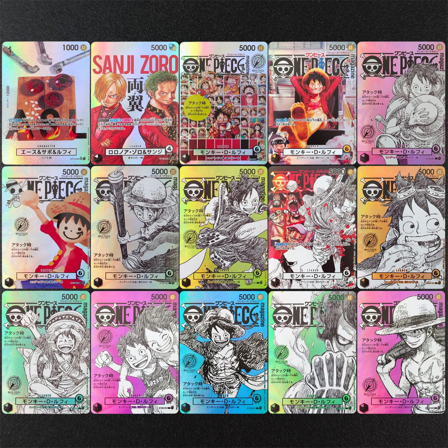 Tarjetas Coleccionables de Anime de One Piece 2026 DIY con Textura, Edición Japonesa, con Monkey D. Luffy, Sanji, Zoro, Ace, Sabo y Luffy