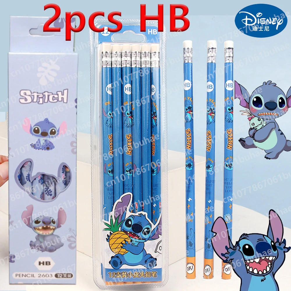 2box/24pcs Disney Stitch Cartoon Hb Pencils Kids Girl Rubber School Supplies Pencils Pencil Roller Pencils Birthday Gift