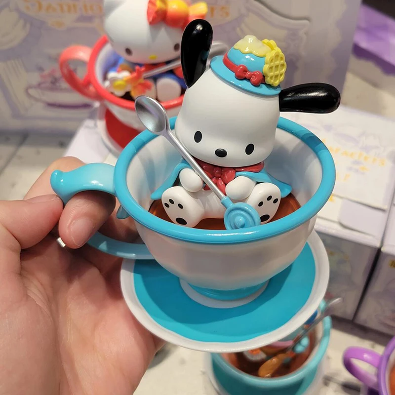 Figura de acción de la serie de elfo de la taza de té Sanrio, Kuromi My Melody, Pochacco, Cinnamoroll, Hangyodon, modelo de muñeca de Anime, juguetes de regalo