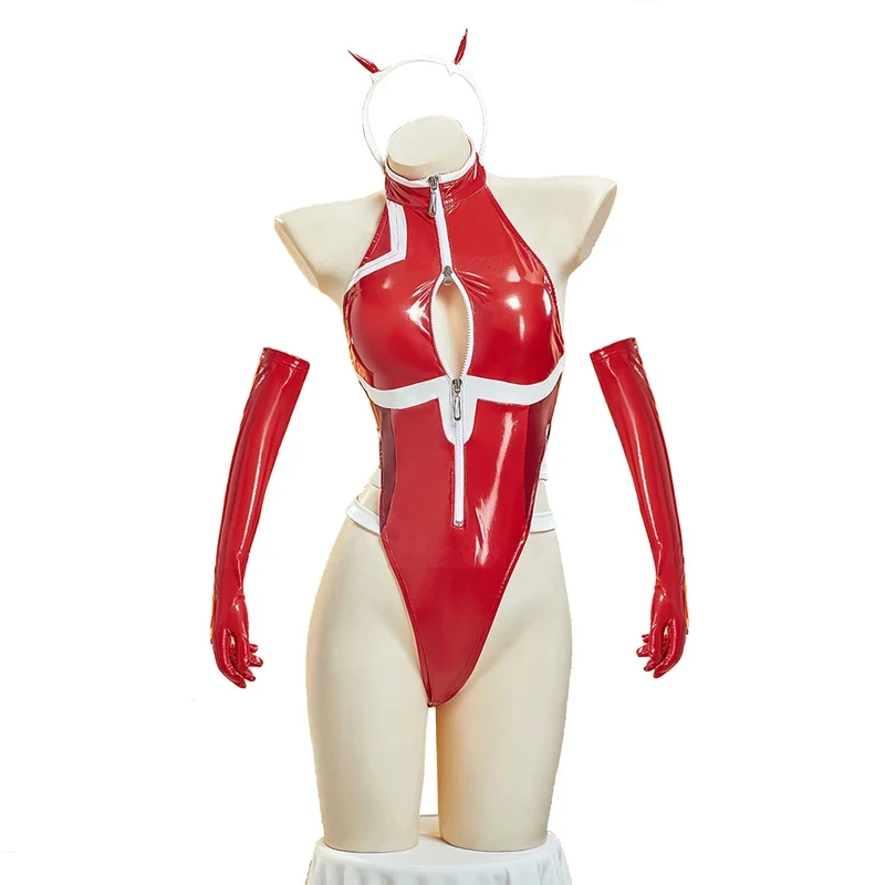 

DARLING in the FRANXX Zero Two Cosplay Costumes Women Sexy Leather Catsuit Bodysuit Headband Socks Gloves Suit Halloween Clothes
