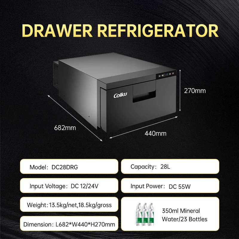 28L Aluminum Refrigerator Drawer 12V 24V DC Low Noise Fast Cooling Built-in Car Fridge Freezer for RV Motorhome Camping Pro