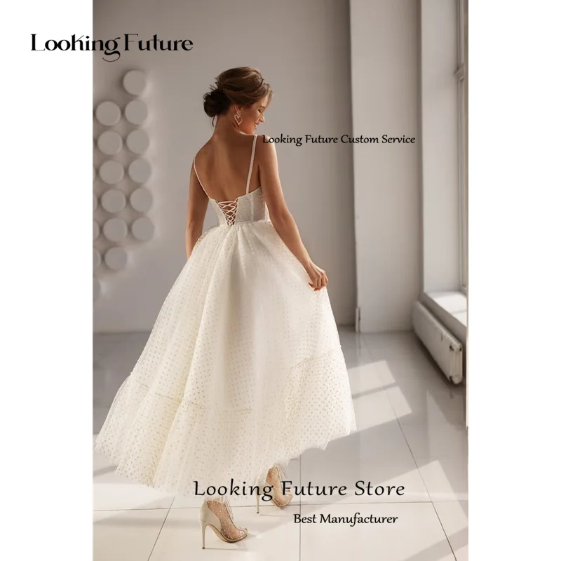 Simple A-Line Tulle Wave dot Wedding Dress Sleeveless Strapless Bridal Gowns Sexy Spaghet Strap Backless Lace Up 2025 Customized