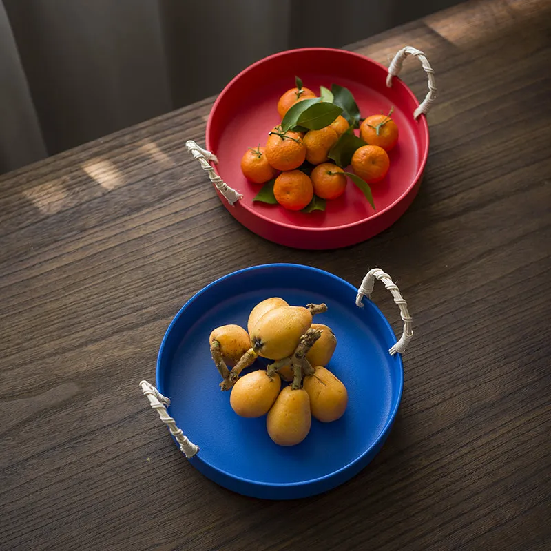 

Handmade Ceramic Farmhouse Basket,Rustic Multi-Purpose Fruit & Storage Tray Portable Decorative Holder for Kitchen, Dining Table