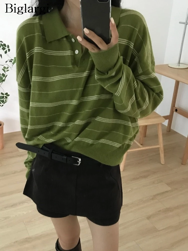 

Knitted Autumn Pullover Sweater Women Striped Print Casual Loose Fashion Ladies Long Sleeve Sweaters Korean Style Woman Sweater