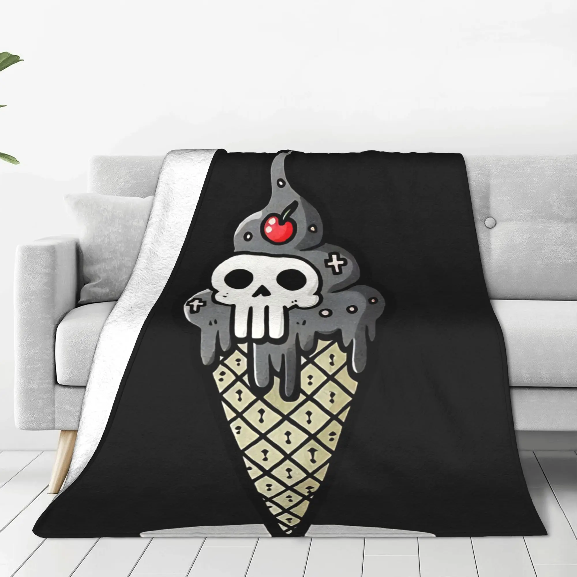 1PC Home Cute Room Decor Cute Skull Ice cream Blanket Throw Blanket Skull Novelty Warm Blanket All Season