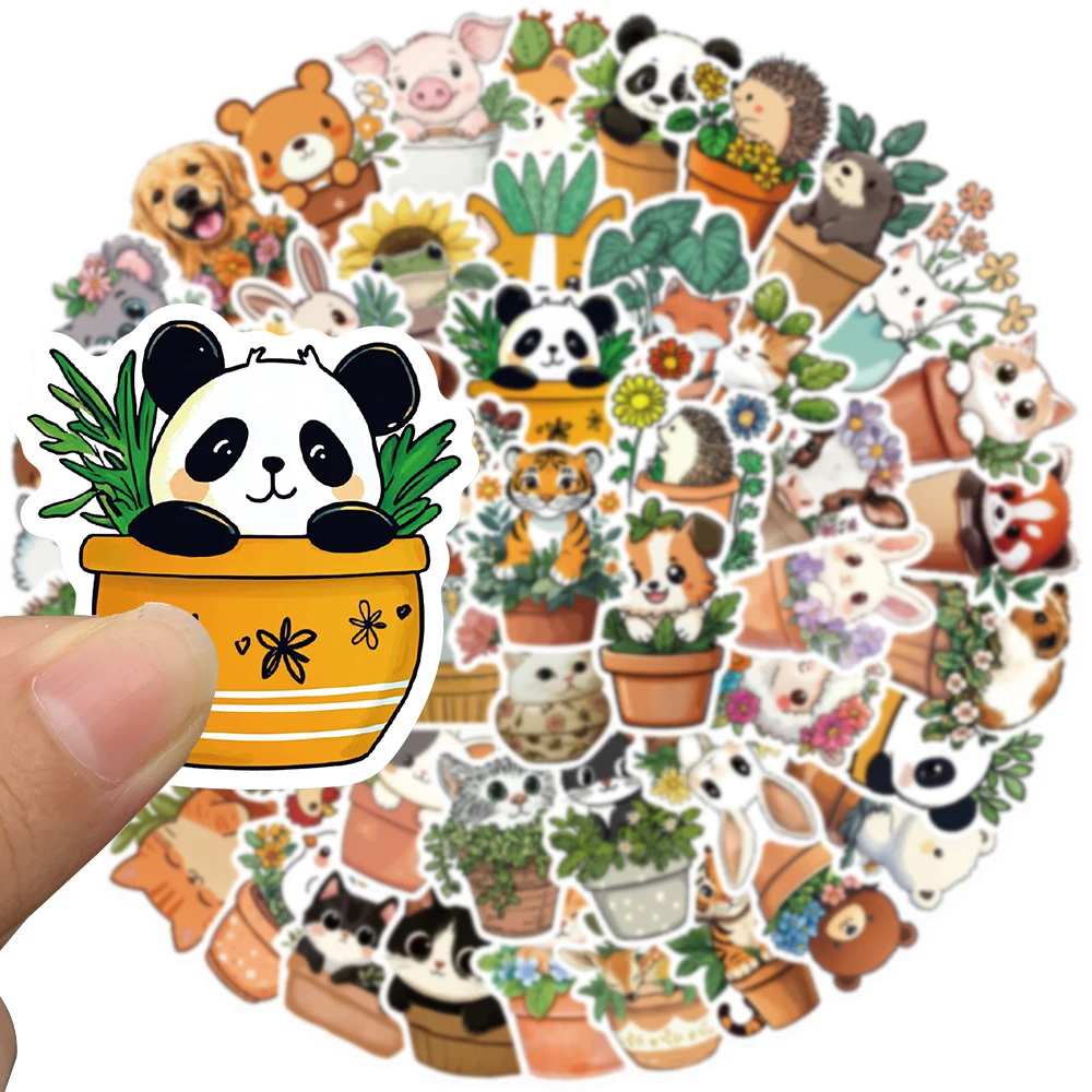 50pcs Cartoon Cute Flower Pot Animals Stickers Decals For Phone Scrapbook Luggage Guitar DIY Aesthetic Stickers Creative Gifts