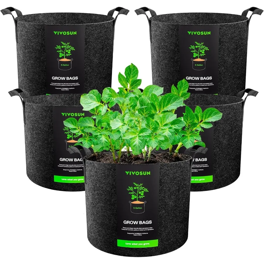 

5Pack 5 Gallon Grow Bags Heavy Duty 300G Thickened Nonwoven Plant Fabric Pots with Handles