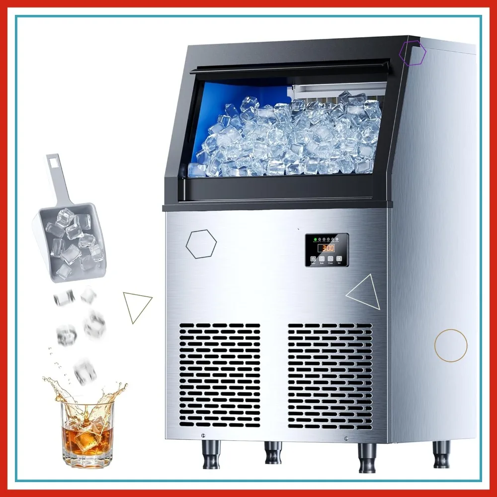 

Commercial Ice Maker Machine, 100lbs/24H, 34lbs Storage, Ready in 6-15 Mins for Bar Home Office Restaurant