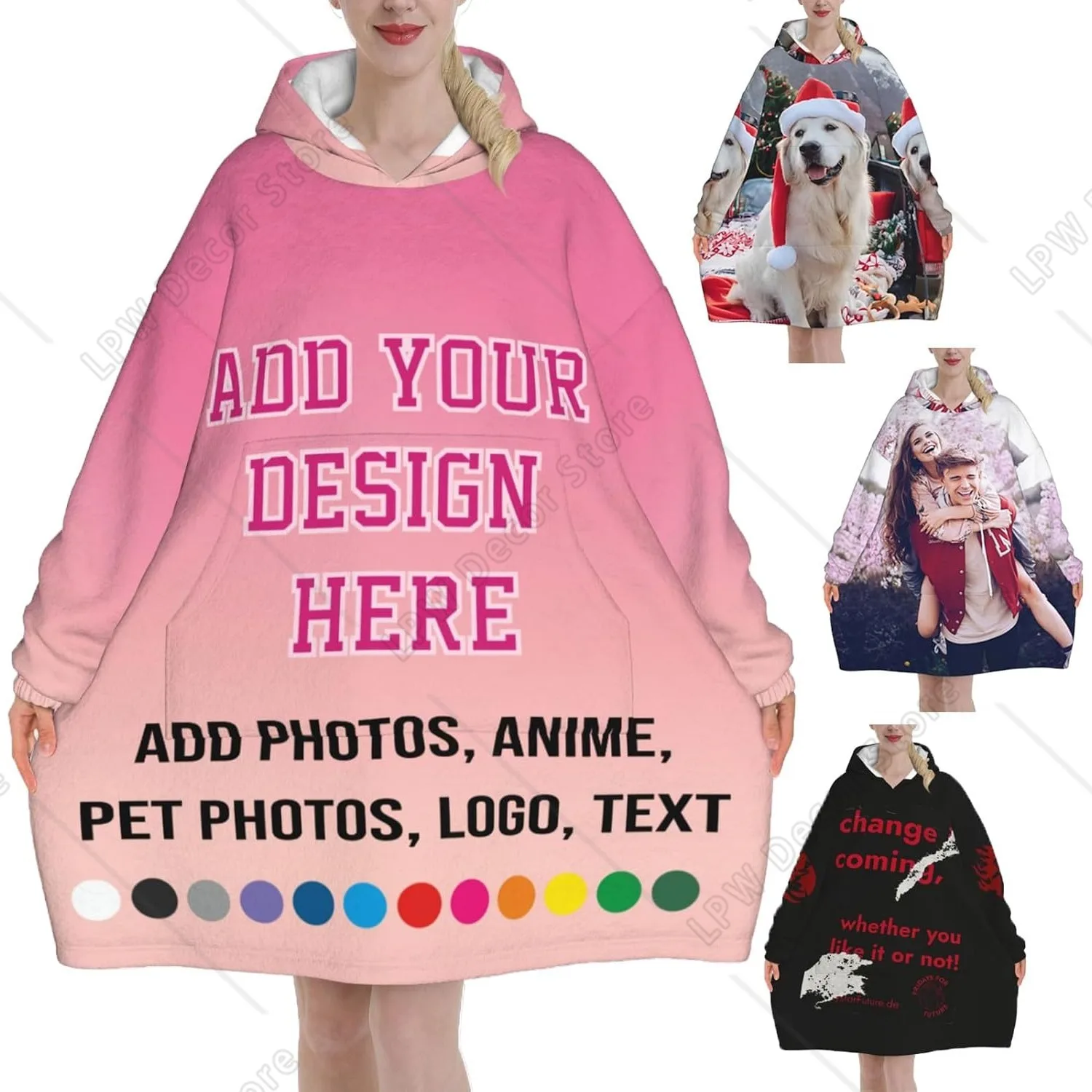 

Customized Blanket Hoodie Personalized Wearing Blanket Women's Fit Hoodie