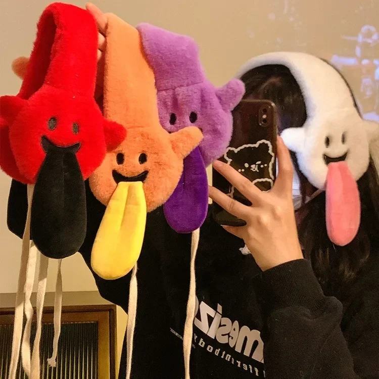 New Personality Cartoon Funny Tongue Plush Earmuffs Autumn Winter Warmth Ear Protection with Rope Girls Cute Birthday Gifts