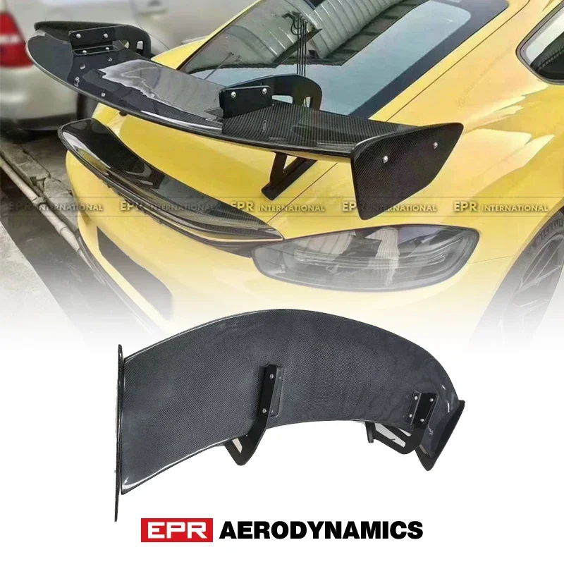 For Porches Cayman 718 987 981 GT4 Type Carbon Fiber Swan Neck GT Spoiler Glossy Finish Rear Trunk Wing Splitter Set Racing Kit