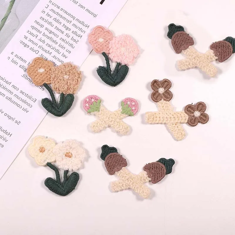 衣類用装飾刺繍フラワーパッチ,クリエイティブなウールリーフ,ダブルフラワーステッカー,ヘアピン,ファッショナブル,10個