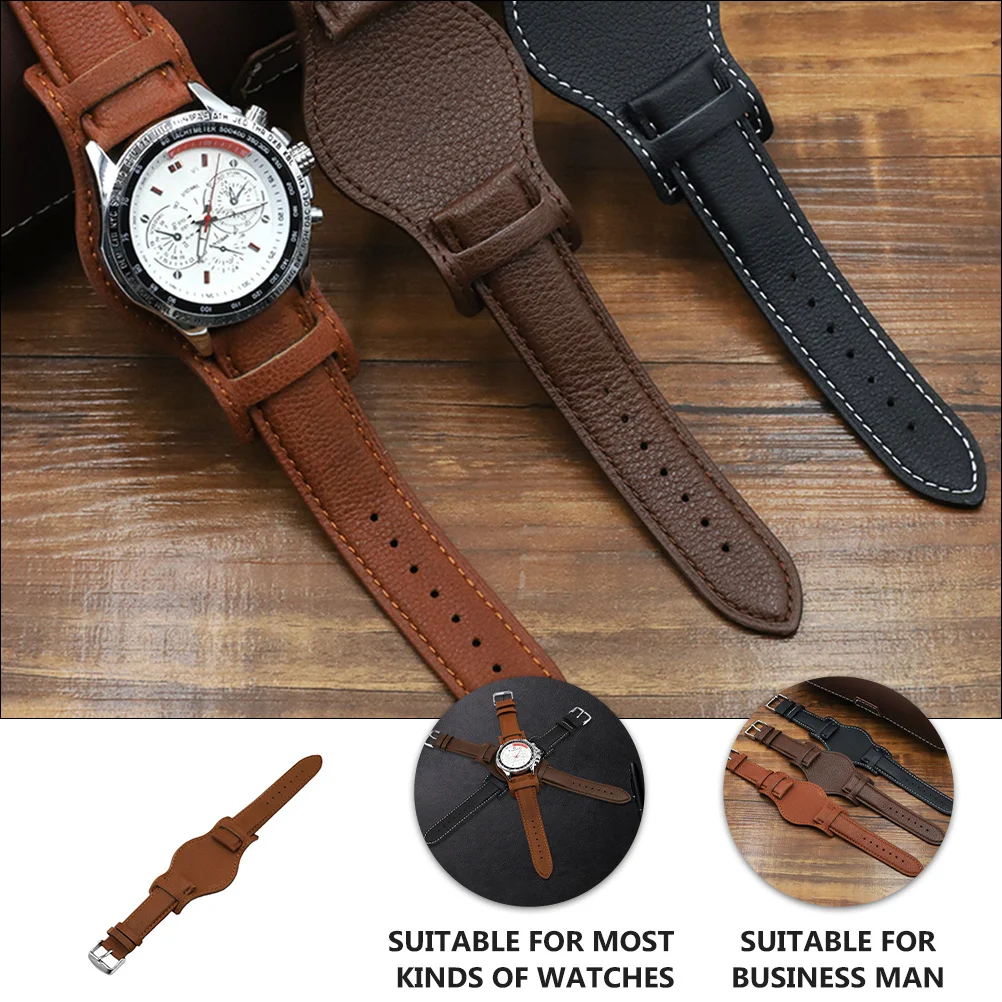 

1Pcs Classical Cowhide Watch Strap Anti-Metal Allergy Adjustable Comfortable Wristband for Work Travel Party