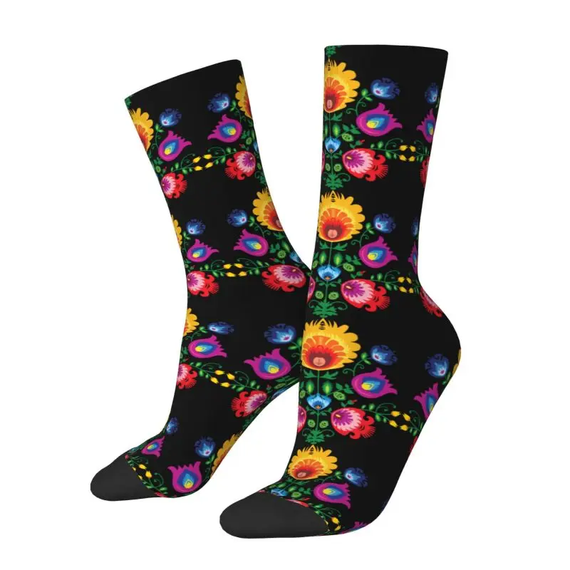 Cute Printing Poland Folk Floral Socks for Women Men Stretchy Summer Autumn Winter Polish Floral Art Crew Socks