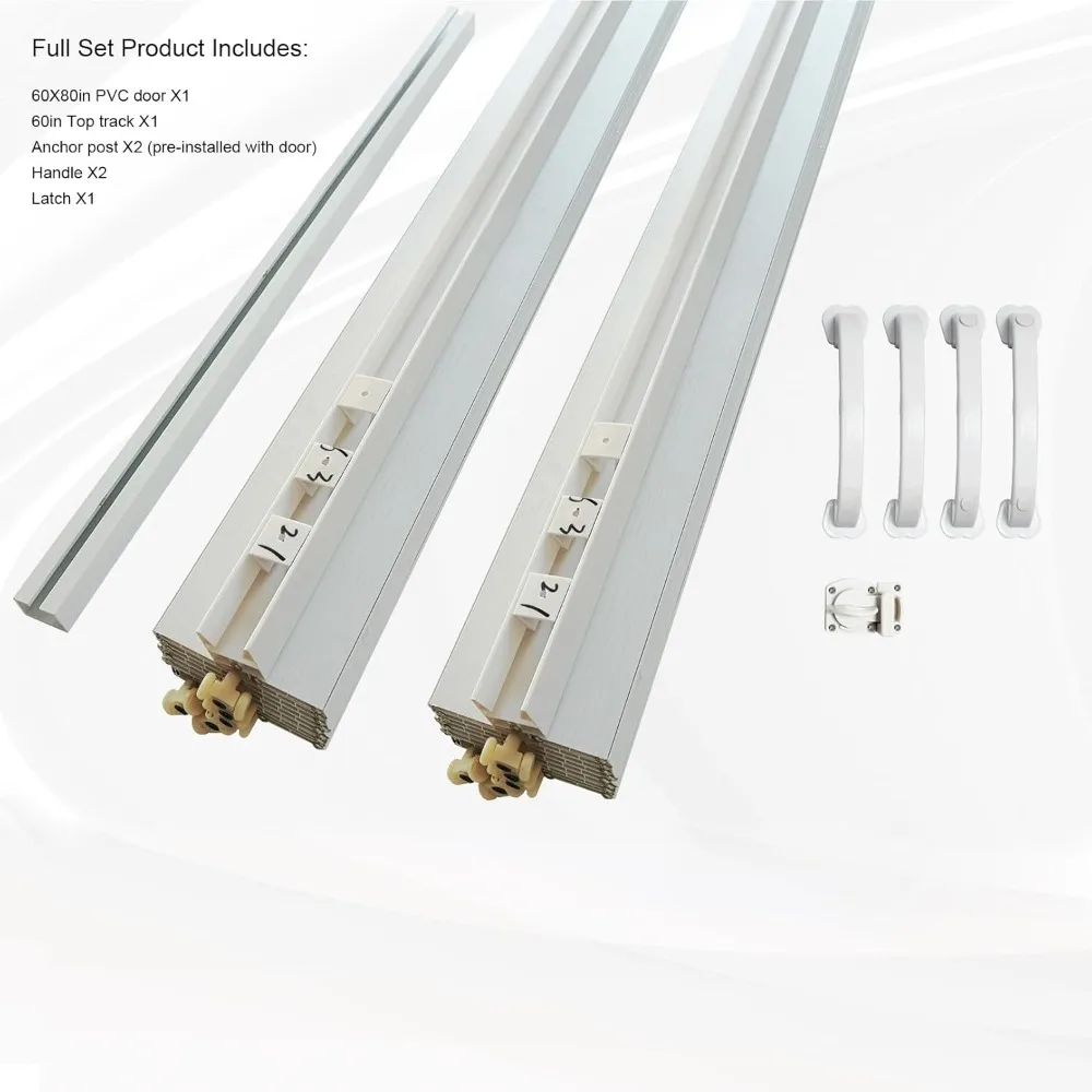 باب خزانة ثنائي الطي من مادة PVC بيضاء مقاس 60 × 80 بوصة مع أجهزة، سهل التركيب، بدون مسار أرضي
