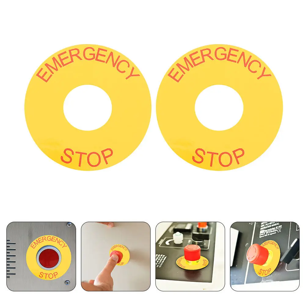 

2Pcs Emergency Stop Signage Label High Visibility Red Black Decal for Automation Machinery Electrical Control Enclosures
