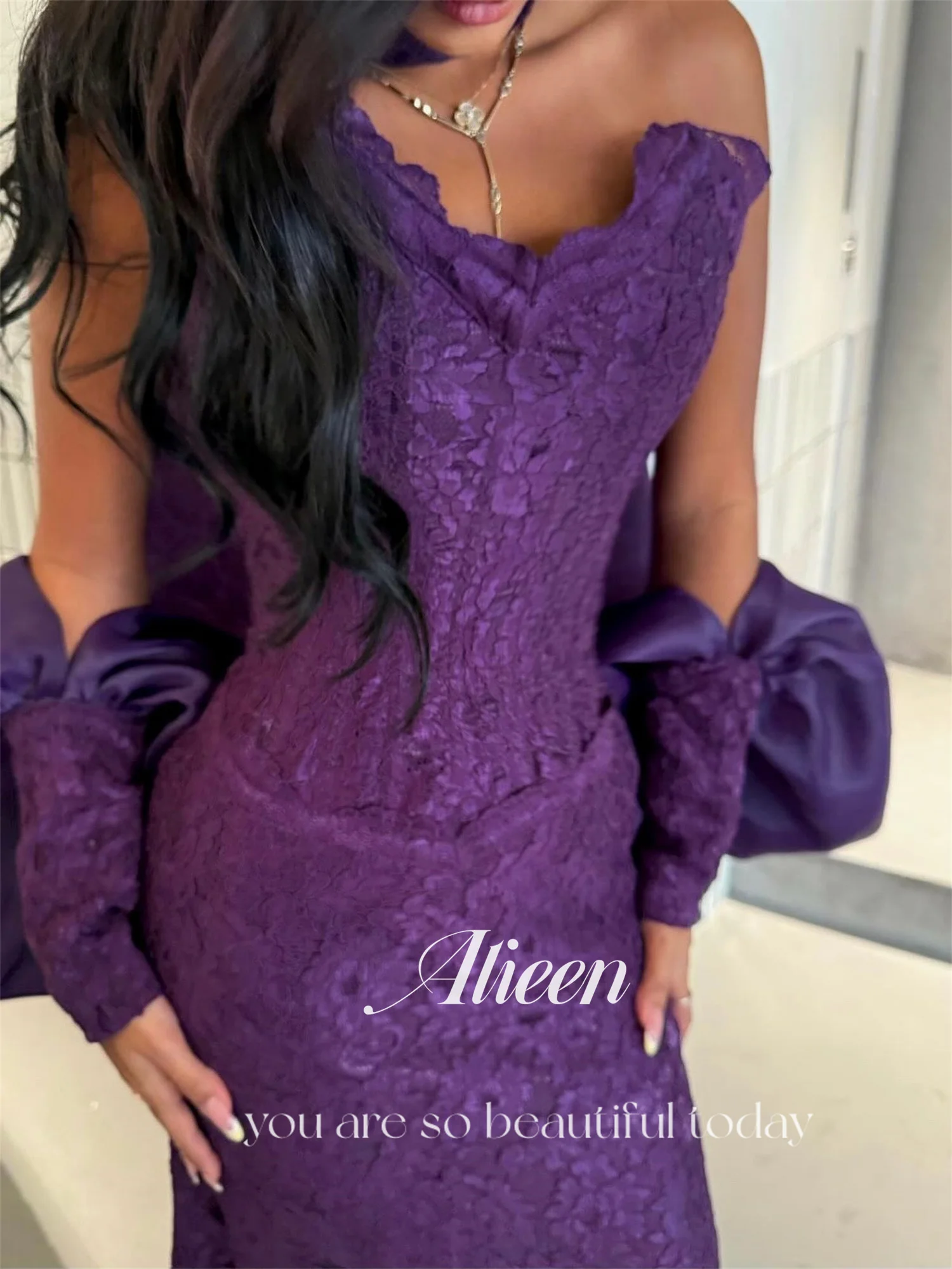 فساتين زفاف Aileen أرجوانية للحفلات من Vestidos De Festa فستان سهرة نسائي مخصص من الدانتيل فساتين حورية البحر للحفلات الراقصة #5