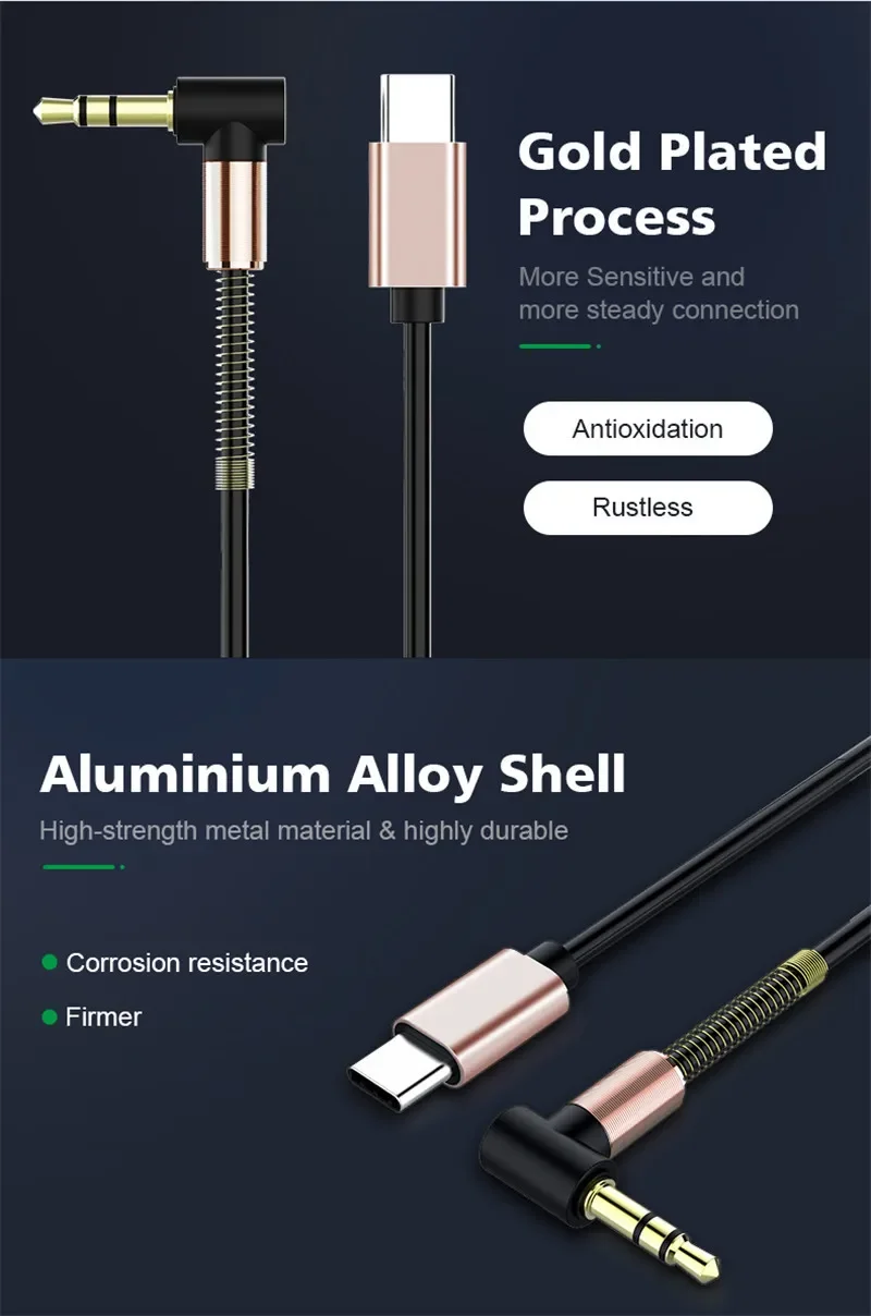 Audio Extension Cable Type-C to 3.5mm Audio Aux Cable For Huawei Car Headphone Speaker Wire Line 3.5 Jack Aux USB C Adapter Cord