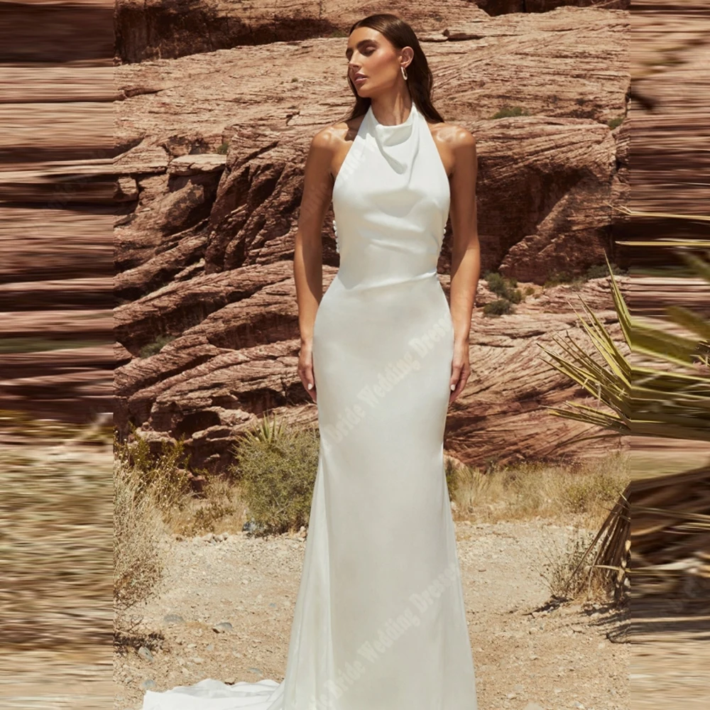 

2025 Elegant Satin Mermaid Wedding Dresses For Women Sexy Sleeveless Bridal Gowns Princess Customized Banquet Vestidos De Novias