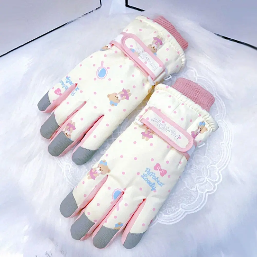 Engrossar luvas de esqui de inverno quente tela sensível ao toque mais veludo luvas ao ar livre à prova de vento antiderrapante ciclismo luvas esportivas feminino meninas