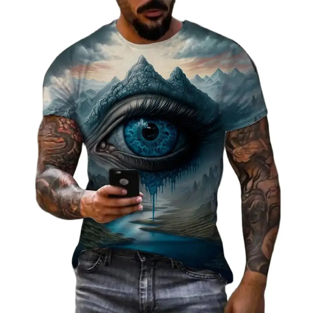 

Summer Men Retro Horror Eyes 3d Printed Fun T-Shirt Casual Loose Sports Street Personality Plus Size O-Neck Short-Sleeved Top