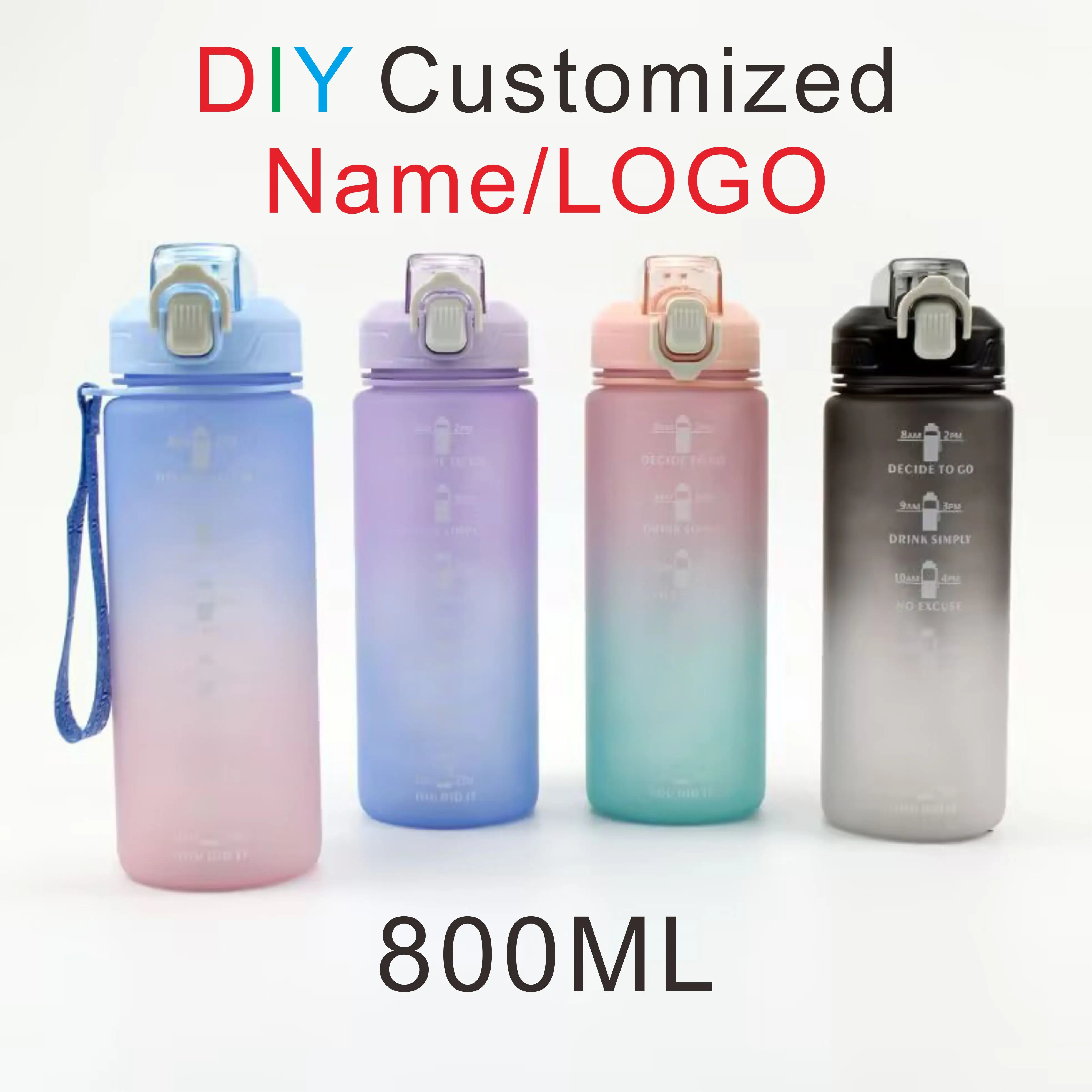 

800ML Plastic Bottle DIY LOGO Name With Straw Customize Print Your Pattern Design GYM Outdoor Easy Take Summer Sport Drink