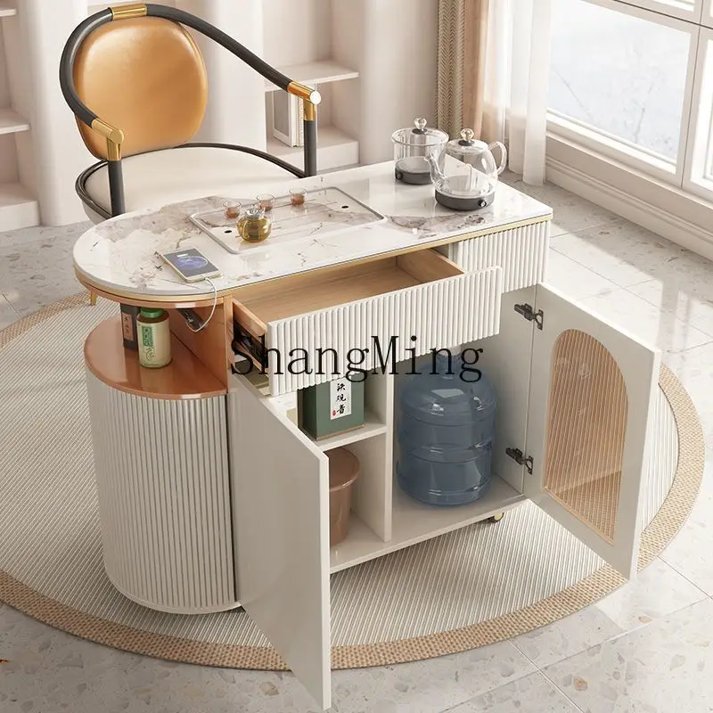 طاولة شاي من بلاطة الصخور CLwater، عربة شاي بسيطة لغرفة المعيشة، طاولة شاي متحركة للرياح الكريمية، شرفة منزلية، غليان تلقائي #6