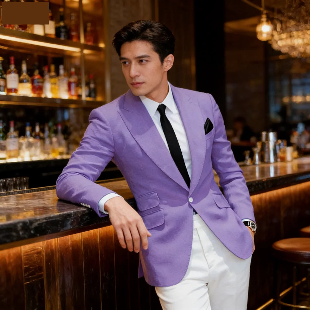 

Pink Slim Fit Blazer for Men Peak Lapel Single Breasted Elegant Dinner Jacket Smoking Suit for Wedding And Business