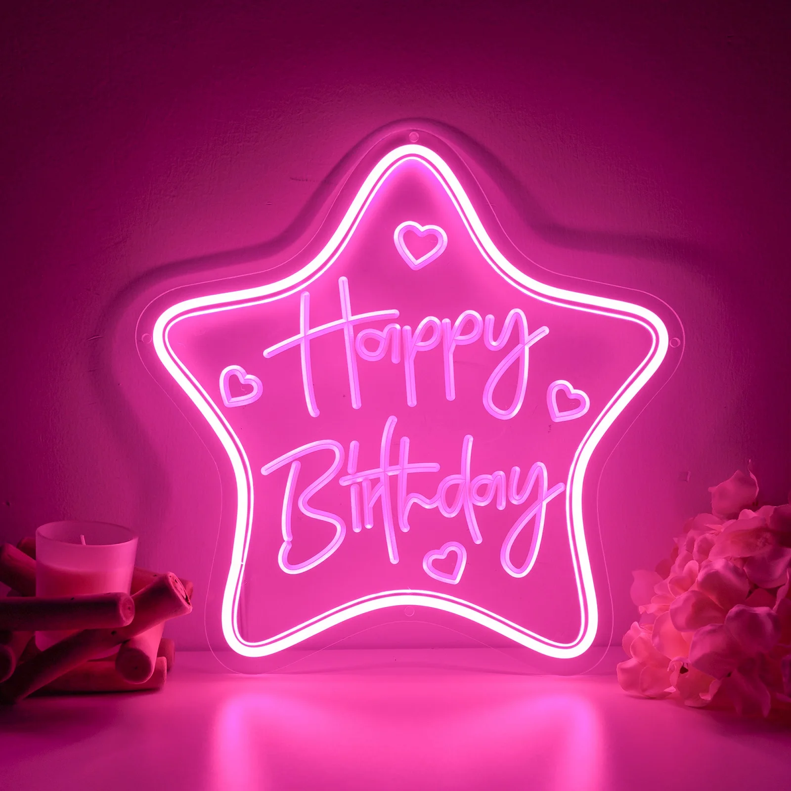 Lumières LED en forme d'étoile néon sculptées pour garçons et filles, signe joyeux anniversaire, décorations de salle de fête à la maison, support personnalisé, 12 couleurs