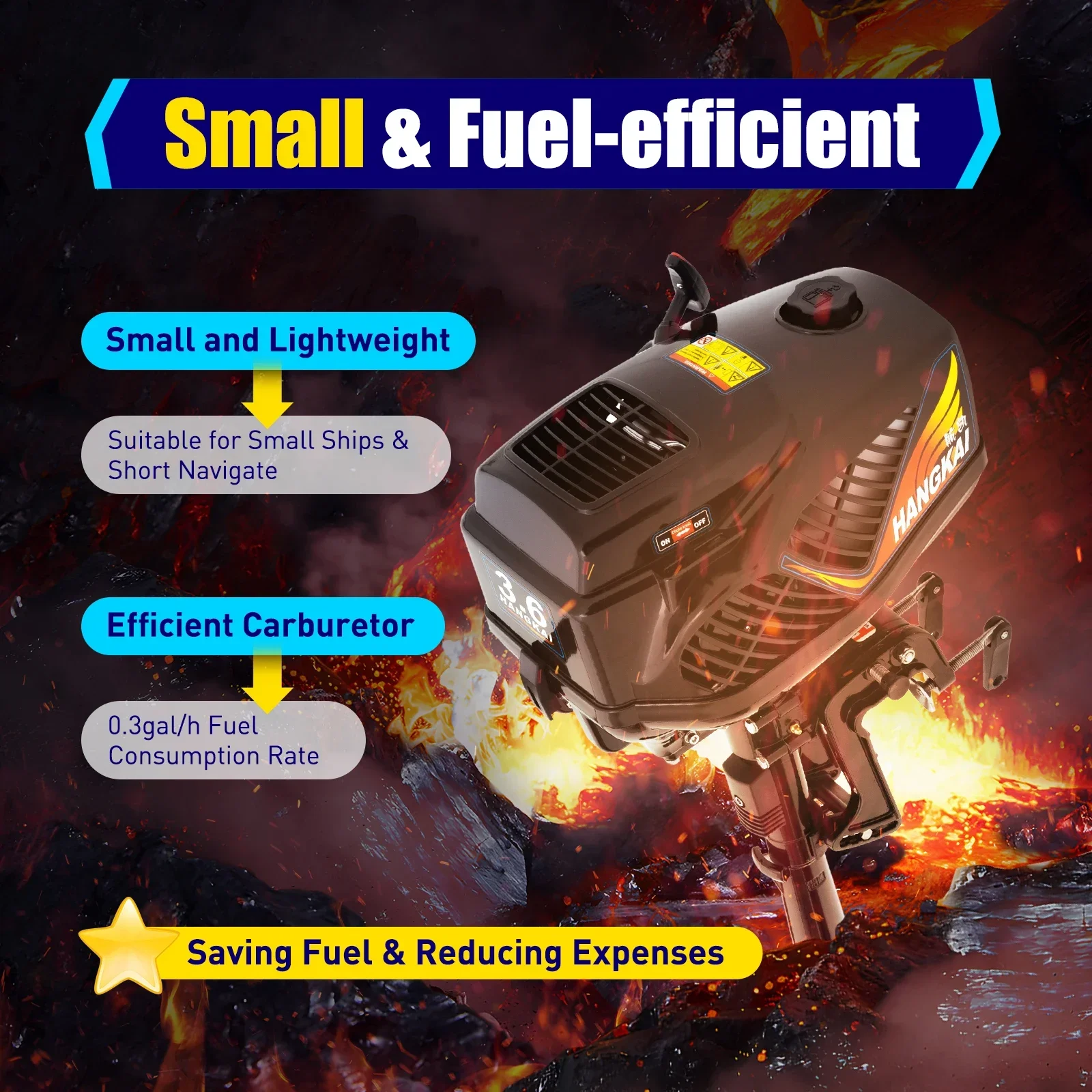 2-Stroke Gas Trolling Motor Water Cooling CDI Ignition Boat Engine, 3.6HP Semi Air-Cooled & Semi Water-Cooled System