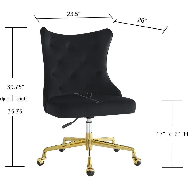 Upholstered Tufted Button Velvet Office Chair with Golden Metal Base,Adjustable Height Swivel Office Chair